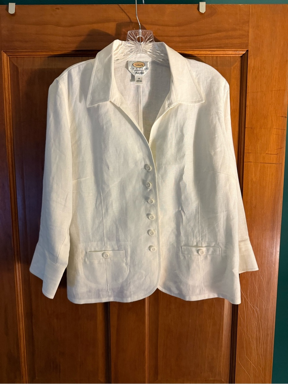 Talbot’s petite 14. Cream Button-Front Linen Jacket - Picture 1 of 6